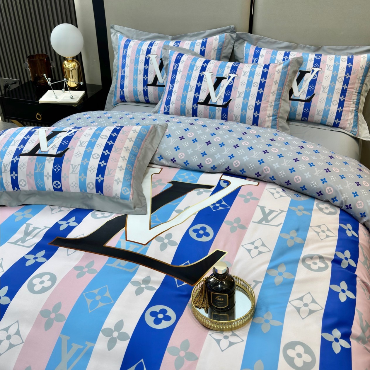 blue louis vuitton bed sheets