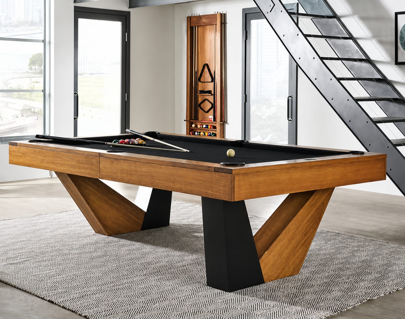 Elite Contemporary Designer Pool Table – Solid Wood & Stone Slate